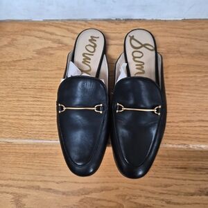 Sam Edelman Black Leather Mules with Gold Detail